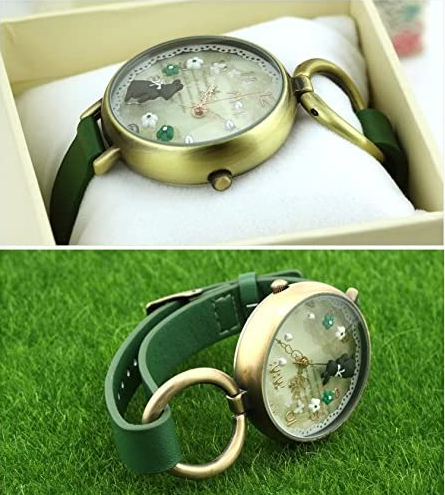 Bunny rabbit leather strap-Exquisite Antique Quartz Watch.