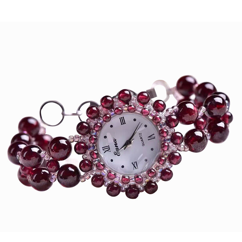 Radiant Natural Wine Red Garnet Watch-Exquisite Elegance and Enduring Quality.