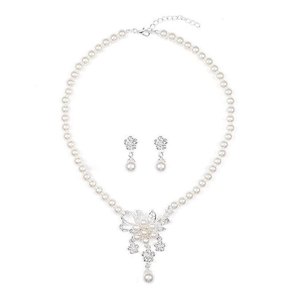 Pearl Flower Necklace Earring Set For Ladies. - Afarly
