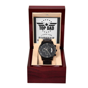 Black Chronograph Watch  With Custom Message Card For your DAD On Father's Day.