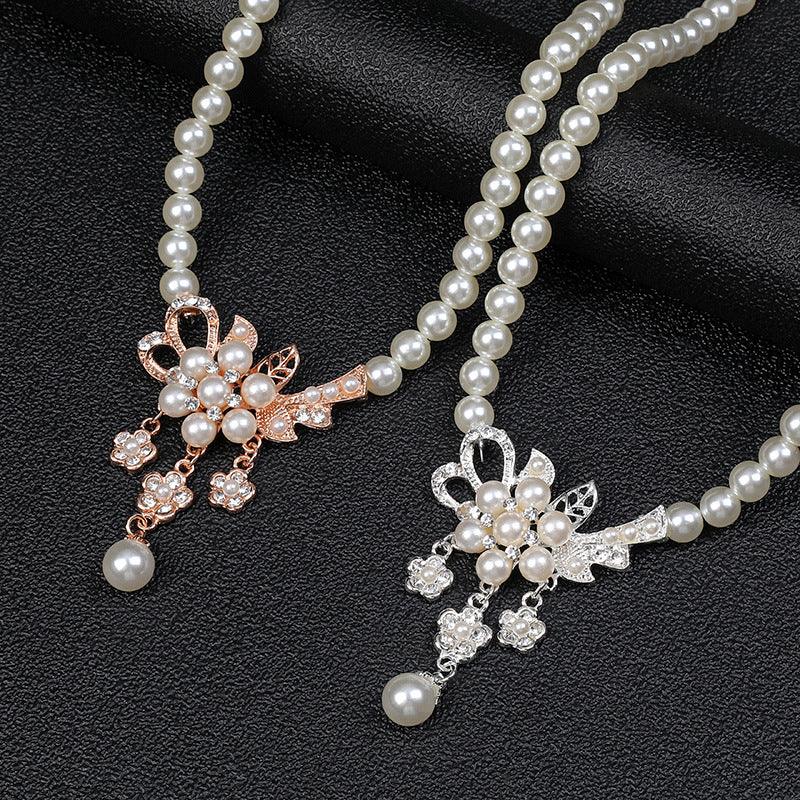 Pearl Flower Necklace Earring Set For Ladies. - Afarly