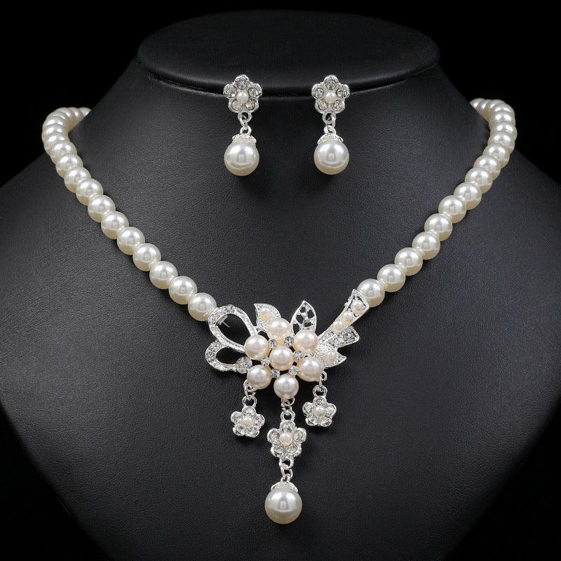 Pearl Flower Necklace Earring Set For Ladies. - Afarly