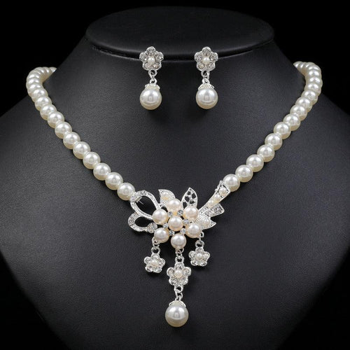 Pearl Flower Necklace Earring Set For Ladies. - Afarly