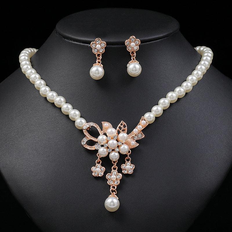 Pearl Flower Necklace Earring Set For Ladies. - Afarly