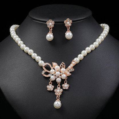 Pearl Flower Necklace Earring Set For Ladies. - Afarly