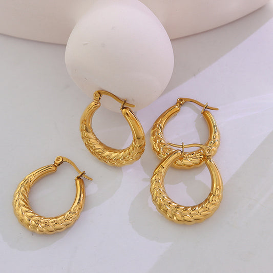 "Unisex Geometric Grace: Gold-Plated U-Shaped Wheat Earrings in Refined Titanium Steel"